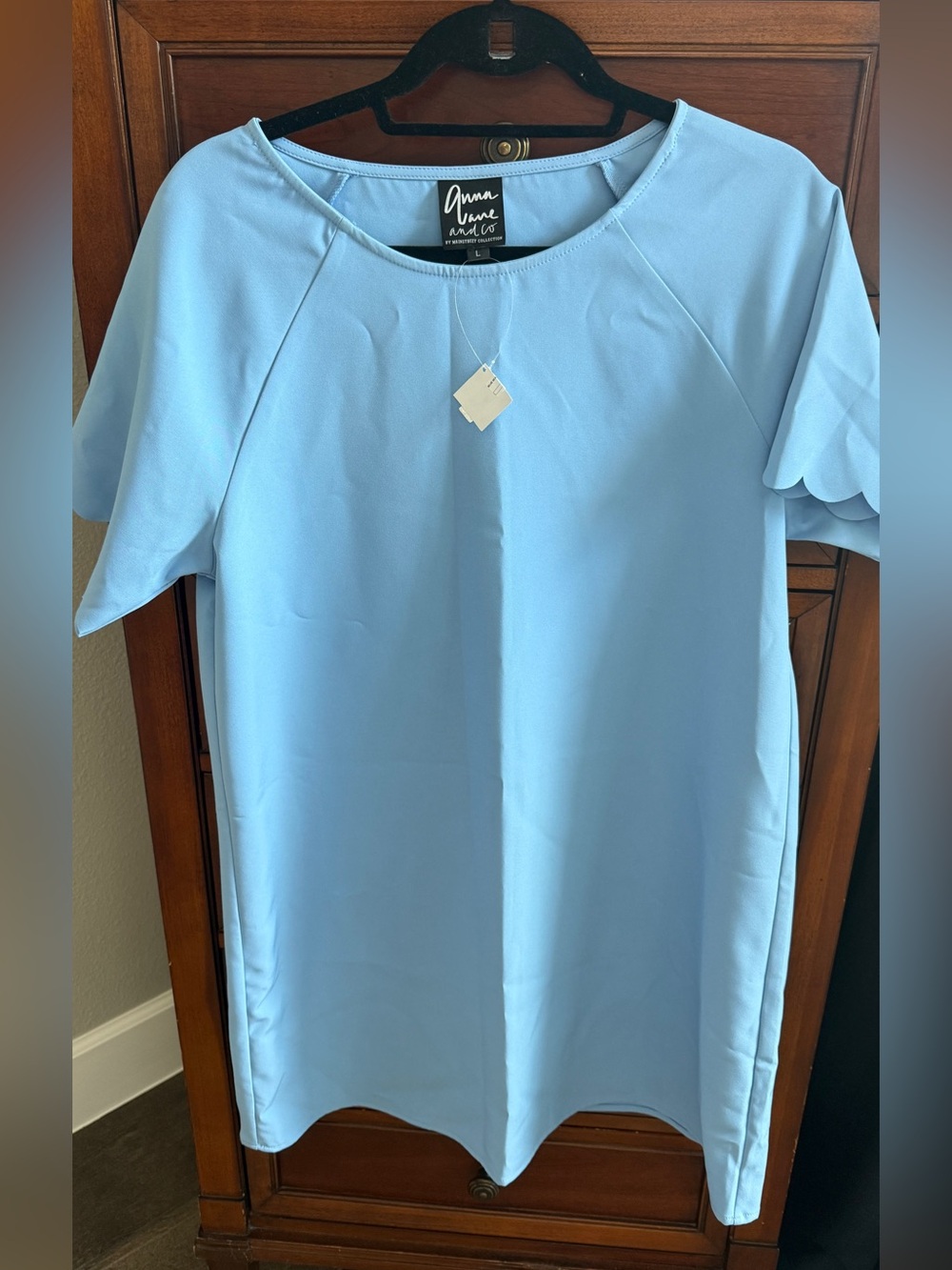 Anna Jane Light Blue Scallop Sleeve Dress